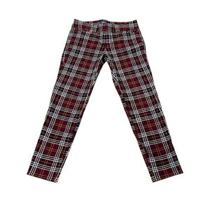 Old Navy Trouser Pants Womens Petites Size 2 Plaid Pixie Mid Rise Burgundy